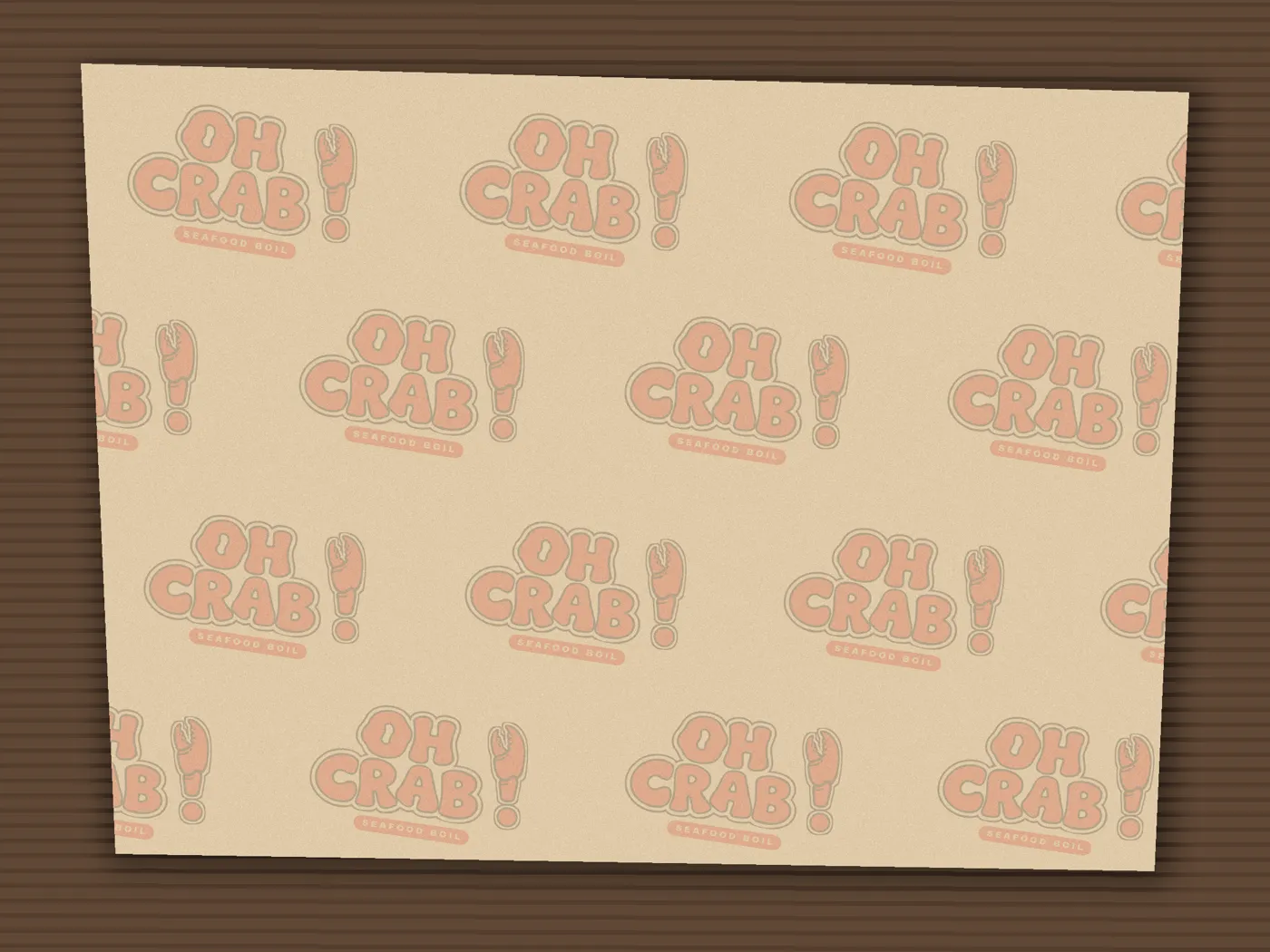 OH CRAB! printed table paper spread across a table, ready for the boil